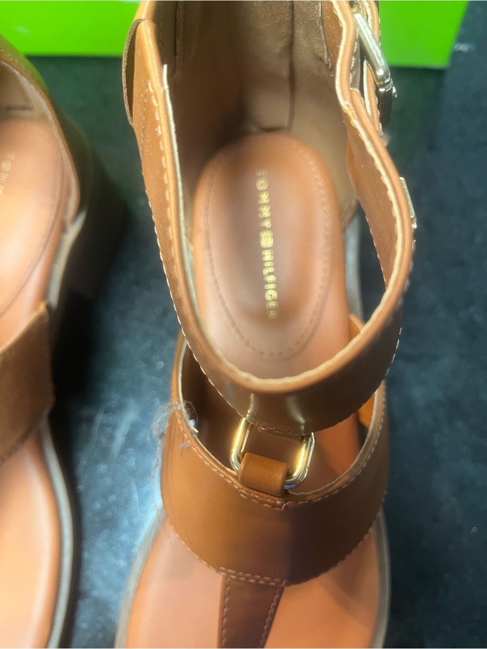 Sz 7 Tommy Hilfiger Tan Leather Block Heel Sandals - Picture 5 of 9